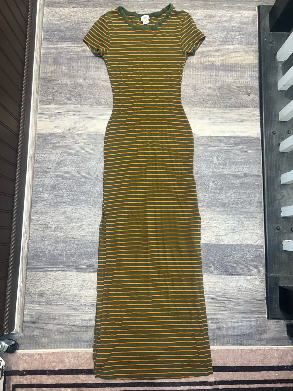BDG Urban Outfitters Olive Orange Striped Side Slit Maxi Dress Size S